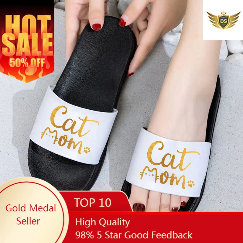 

Cat Mom Woman Slippers Thick Platform Bathroom Home Slides Unisex Non-slip Flip Flops Sandal Women Soft Sole Indoor Ladies Shoes