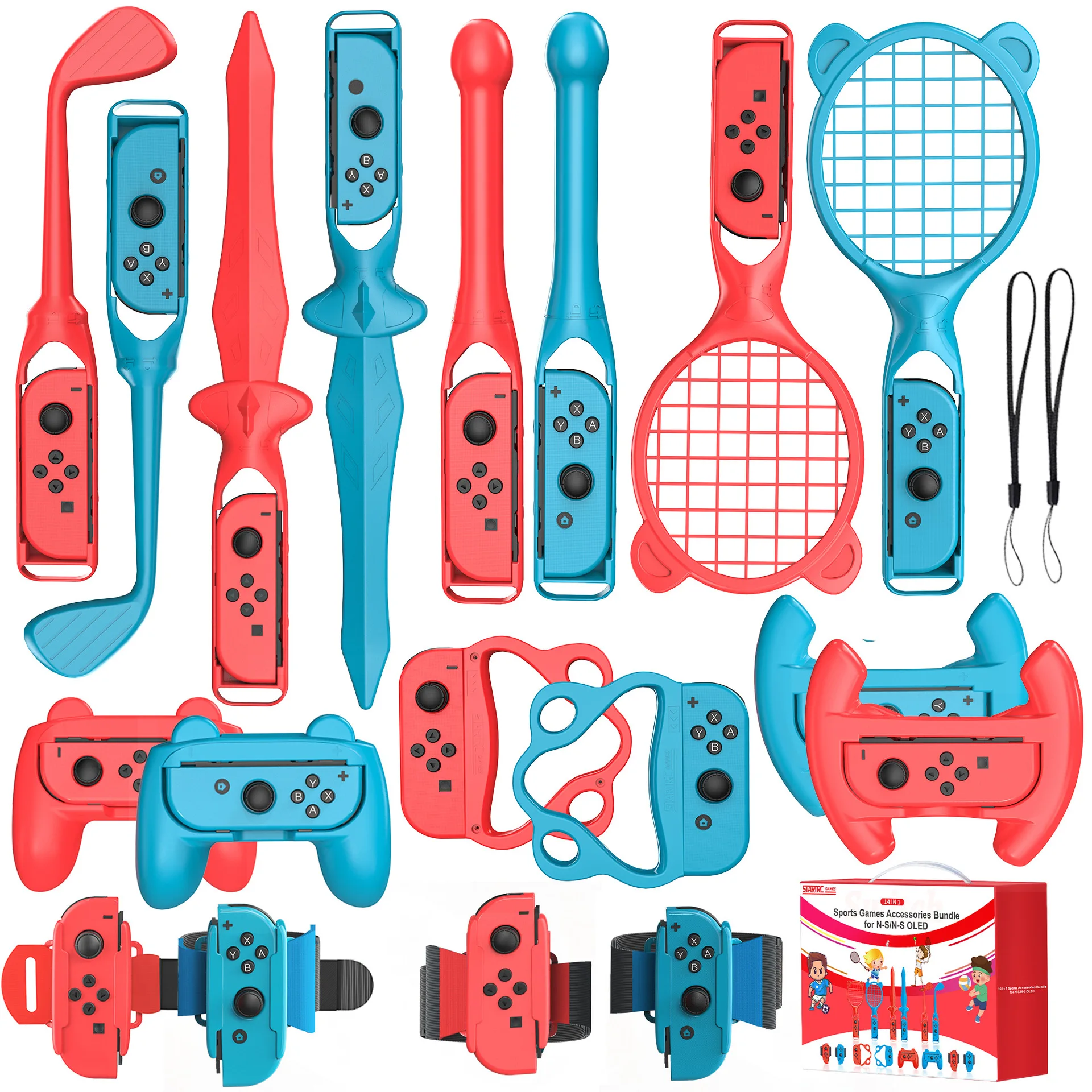 18 in 1 Switch Sports Somatosensory Sports Set Multi in 1 Game Lightsaber Tennis Racket Racing Steering Wheel