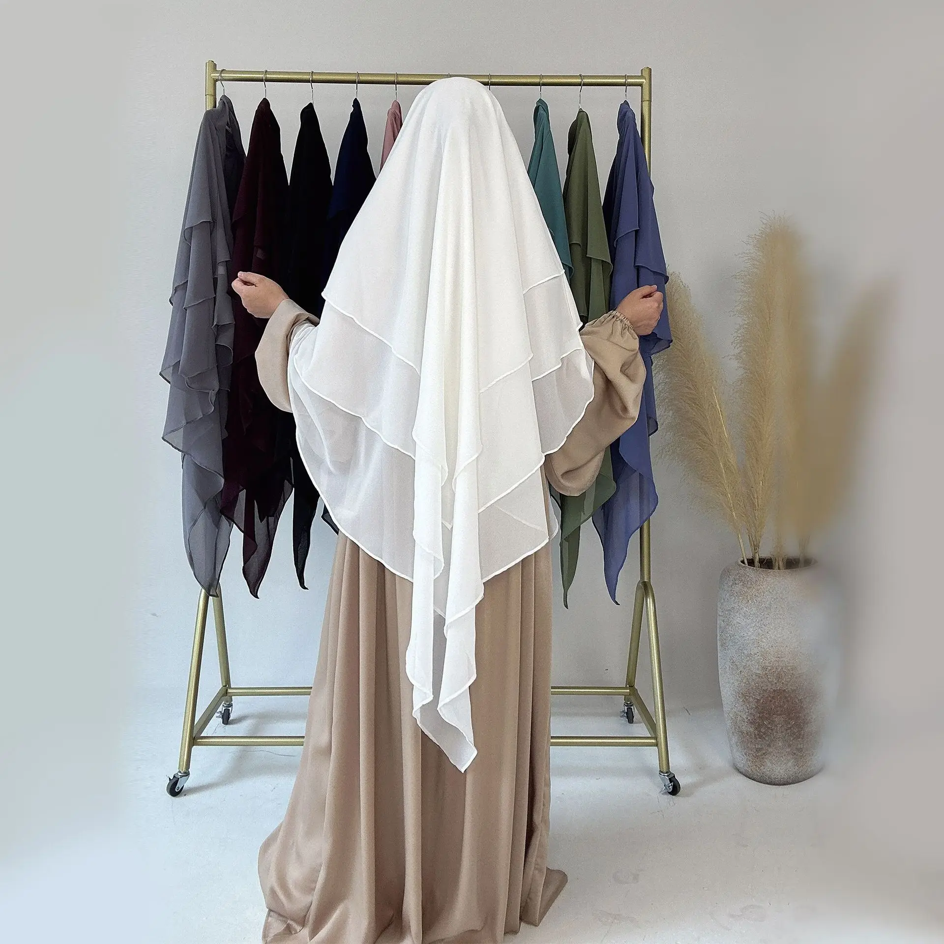 

Abayas for Women Muslim Plain Three Layer Hijab Caps Abaya Scarf Headcover Prayer Garment Headdress Dubai Saudi Turkey Indonesia