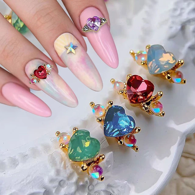 10Pcs 3D Heart Nail Gems Nail Art Alloy Rhinestone Decorations Multicolor  Heart Ring Diamond Nail Charms Luxury Nail Accessory - AliExpress