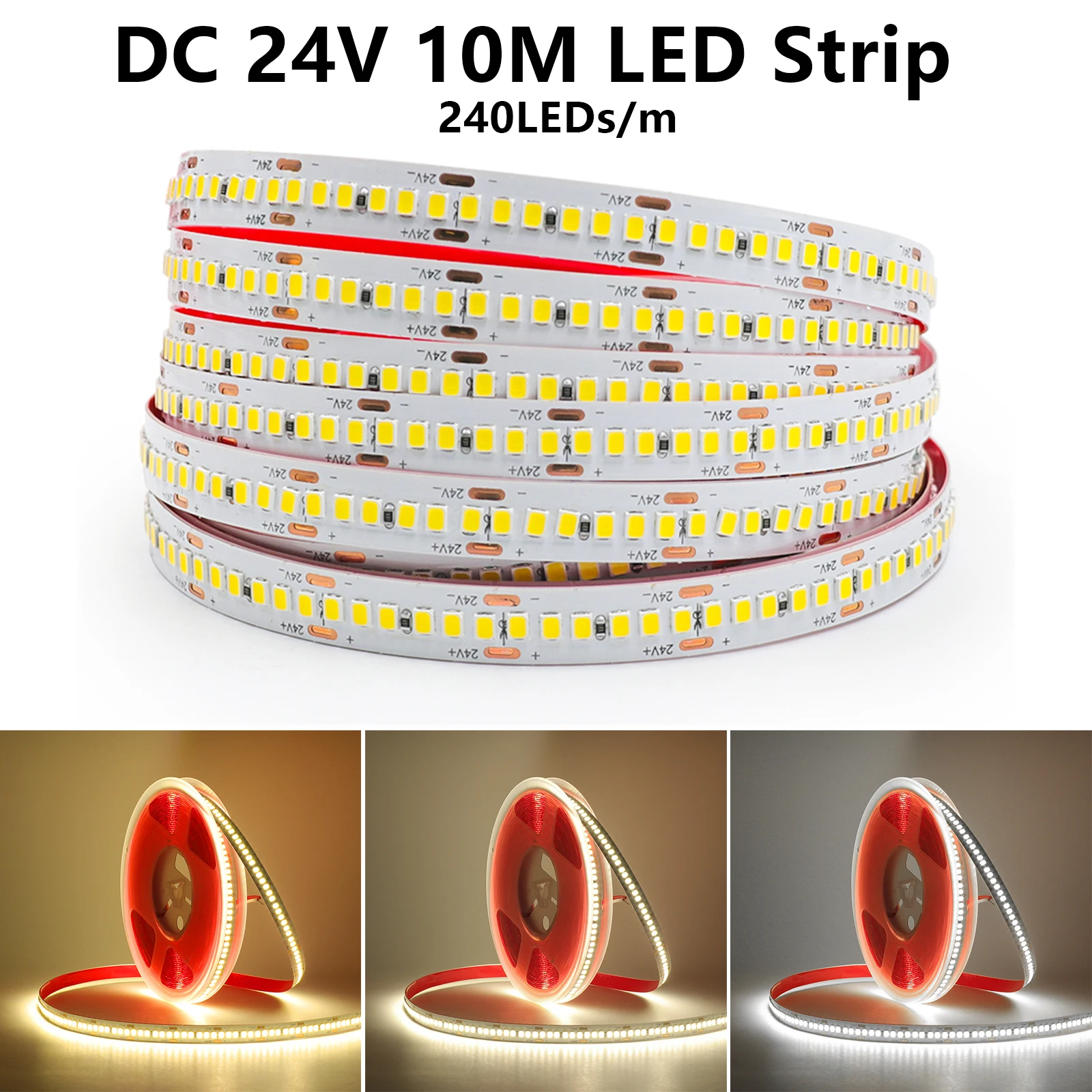 10M LED Light Strips 24V SMD 2835 240LEDs/m Super Bright Flexible Ribbon Tape White/Warm White/Natural White Led Lights For Room 3mm ultra super thin cob led strip light 5m 12v 24v 384led fine linear flexible led strip bar tape for room decor lights