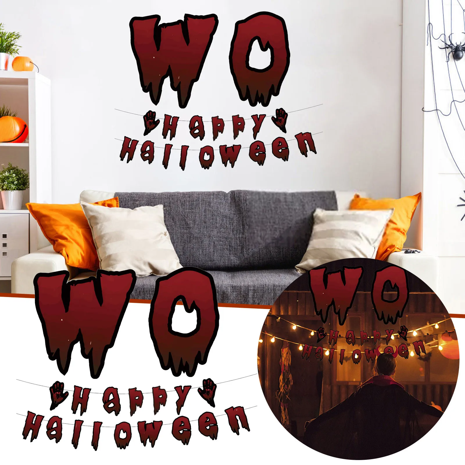 

Halloween Pull Flag Decoration Letter Paper Banner Party Decorations House Props Hanging Flag Pendant