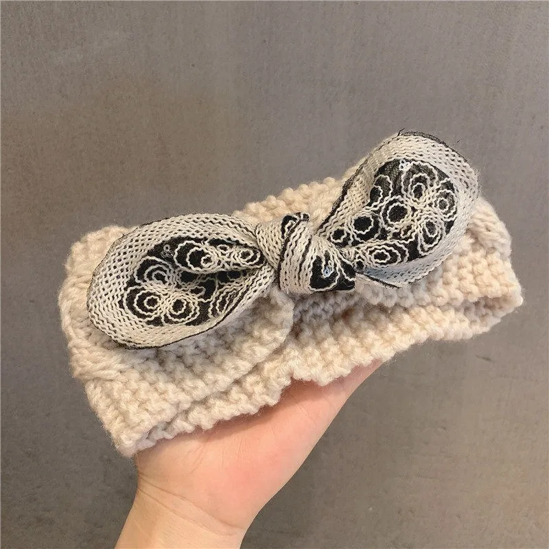 Internet Celebrity Knitted Yarn Bow Sequins Fashionable, Sweet, Elastic Headband with Loop, Women's Hair Accessories Look Good