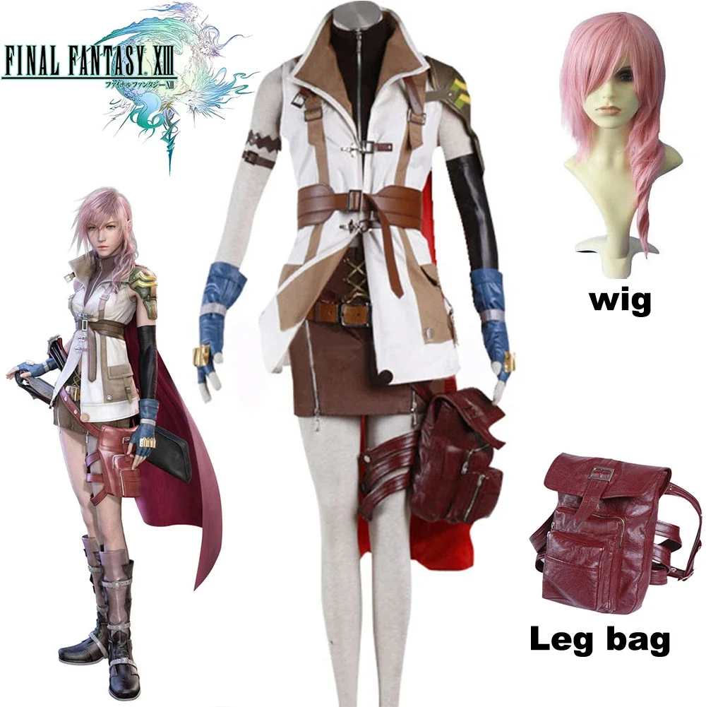 

Game Final Fantasy XIII Lightning Cosplay Wig accessory full set Unifrom Suit Women Halloween Costumes Custom-made Whole Set