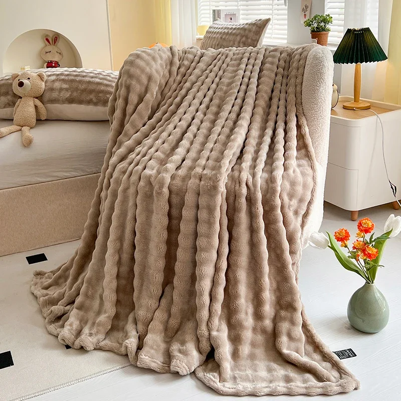 New Bubble Fleece Blanket - Solid Color Rolled Edge Cover Blanket Soft and Comfortable Bedding 150x200 180x200 200x230 4