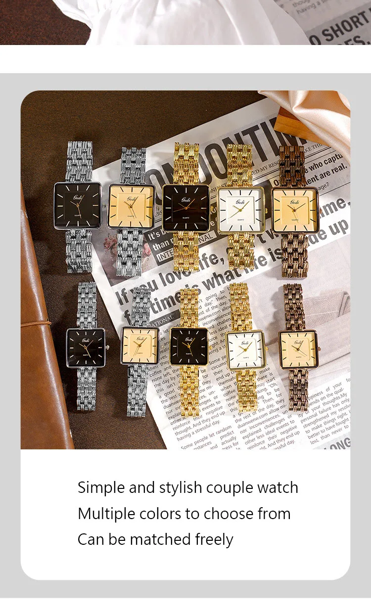 Men Watch Business Simple Square Couple Watches Waterproof Stainless Steel Premium Ultra Thin Women Fashion Quartz Wristwatches