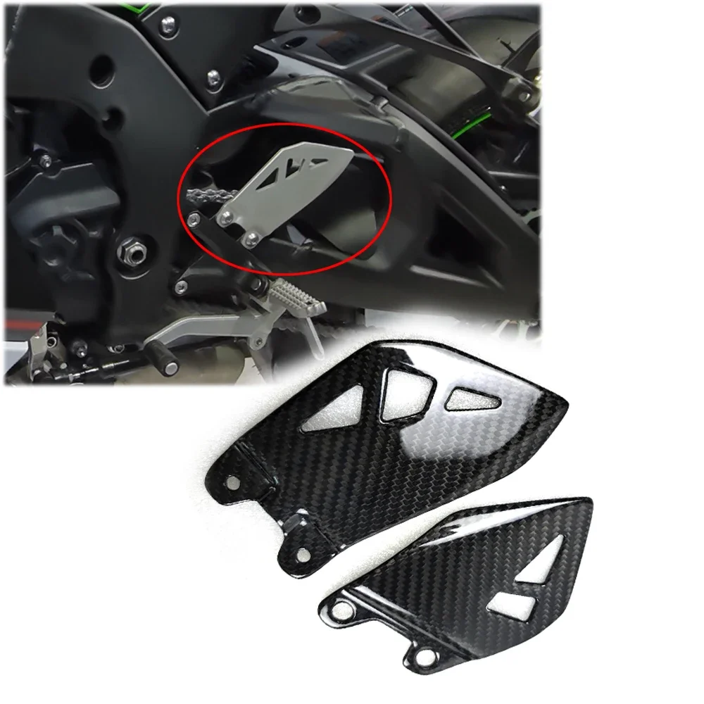 

For Kawasaki ZX10R ZX-10R 2011-2023 Carbon Fiber Motorcycle Foot Peg Heel Plates Guard Footrest Hanger Pedal Protector