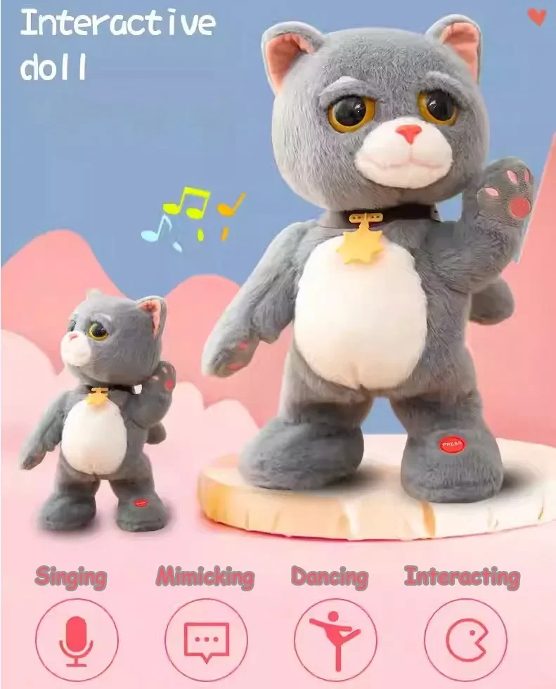 Simulation Dancing Singing Cat Electric Toy Speaking Pet Tom Cute Boy Kitten Plush Girl Doll Furry Realistic Interactive Gifts