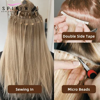 Black Long PU Skin Weft Hair Bundles 12-20 Inches Hair Weaves Highlights Dark Brown Virgin Human Hair Weft For Women No Tape On