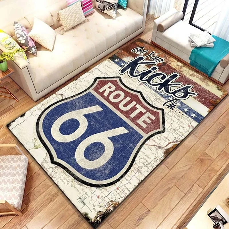 Route 66 Carpet for Living Room Home Decorations Hallway Balcony Long Rugs Motorcycle Anti-slip Floor Mat Bedroom Bedside Mat 4