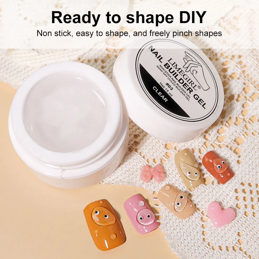 LIMEGIRL 15g Gel per estensione unghie solido Gel UV per fototerapia a mano antiaderente Gel per costruzione rapida Suggerimenti per unghie Nail Art Prolungare il gel per unghie - immagine 3