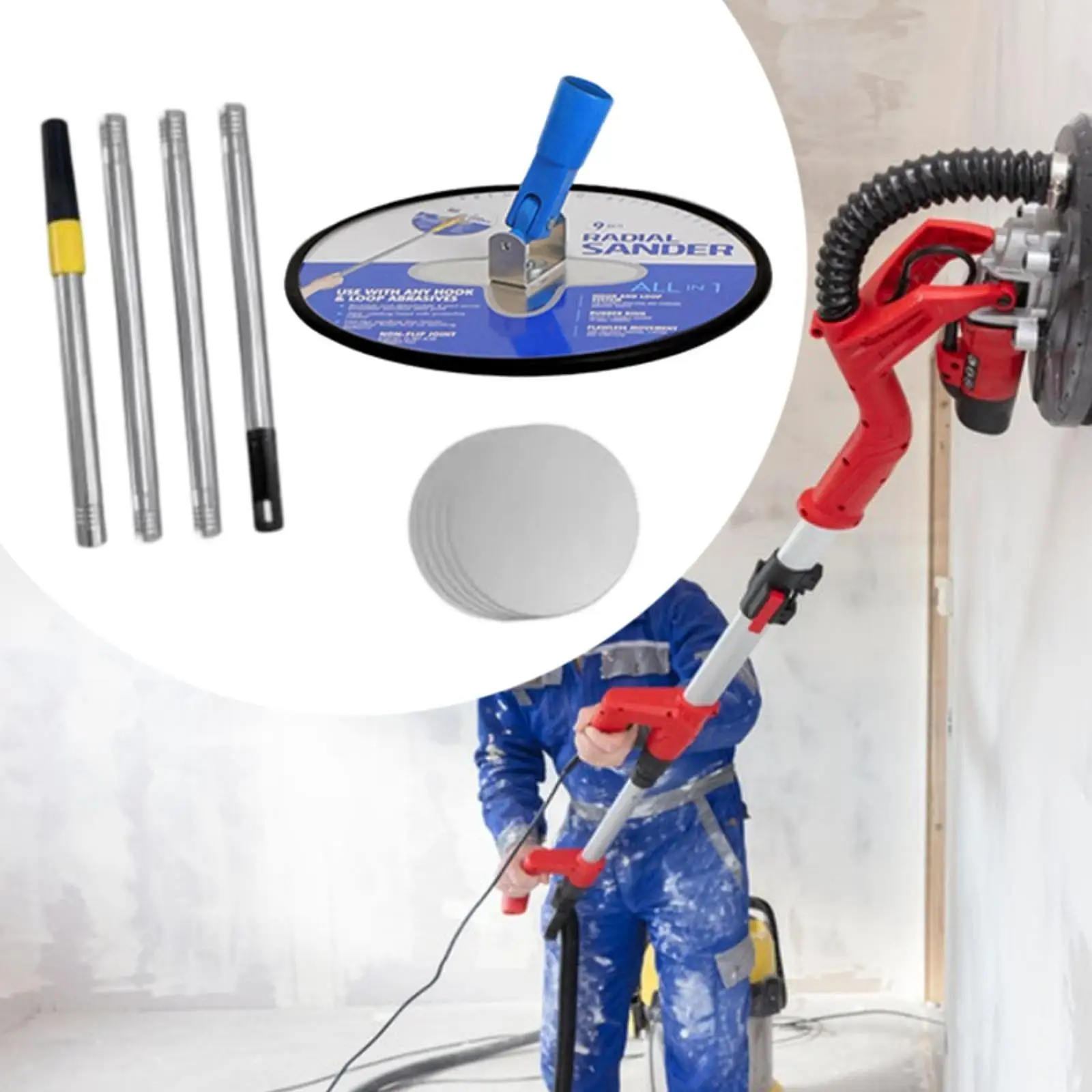 Fafeicy 9-Inch Radial Drywall Pole Sander – 360° Rotating Head, Aluminum Connector, Quick-Change Sandpaper, For Ceilings