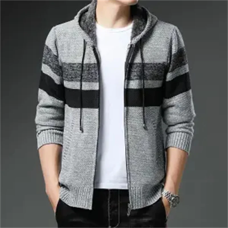 2023 Autumn and Winter Men's Half High Neck Pockets Zipper Drawstring Loose Fashion Casual Elegant Commuter Long Sleeve Tops