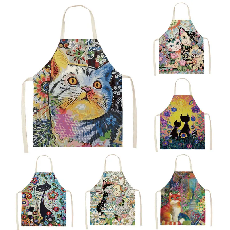 

Lovely Cat Pattern Apron Parent-child Kawaii Kitchen Home Cleaning Restaurant Cooking Baking Chef Waiter Adults Bib Kids Aprons