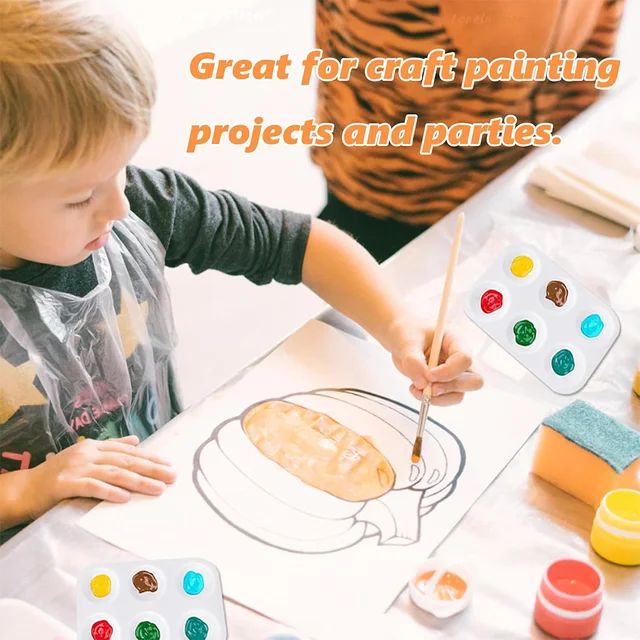 12 Pcs Paint Mixing Palette Tray, Mini Rectangular White Watercolour Palette with 6 Wells, Reusable Plastic Painting Palette 4