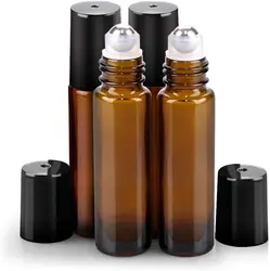 Premium Amber Glass Roller Bottles with Stainless Steel Rollers and Caps - Perfect for Travel, Perfume, and Lip Gloss (4pack - 5ml)