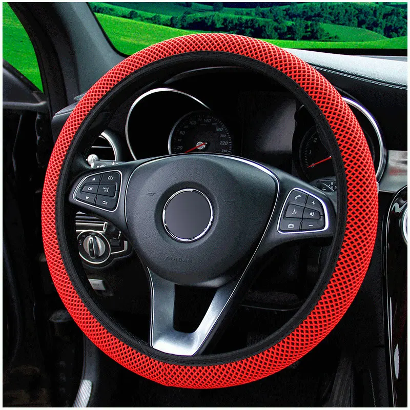Red Car Steering Wheel Covers Universal Colored 3D Three Dimensional