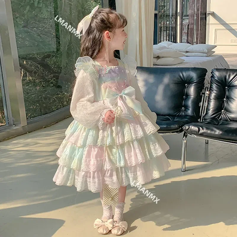 Girls Lolita, Chinese children's spring dress Lolita, princess dress, children's sweet gauze girls clothes flower weddings