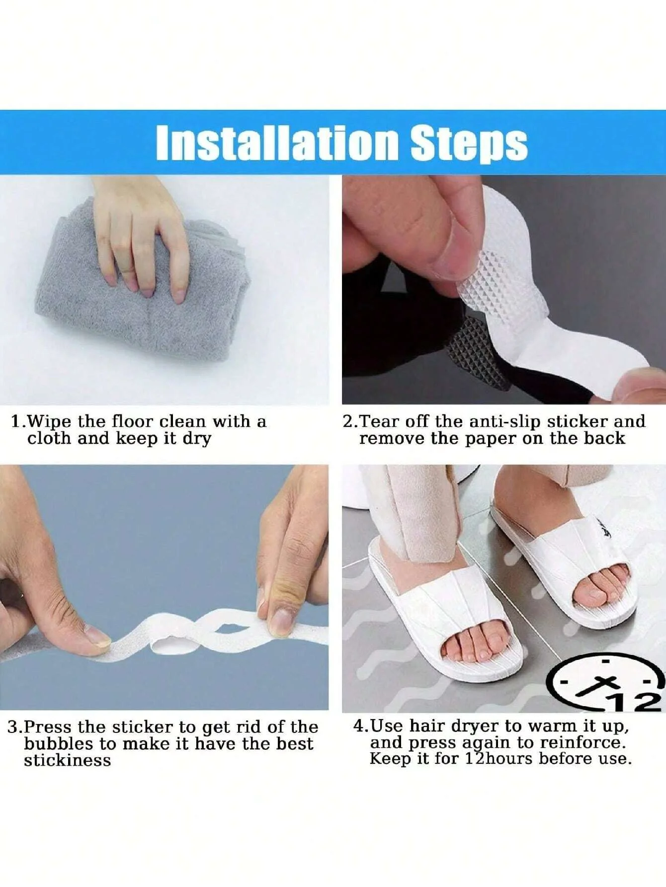 24pcs/Package Transparent Anti-Slip Stickers For Bathroom Floor Shower Bathtub Floor Safety Anti-Slip Strips anti slip stickers