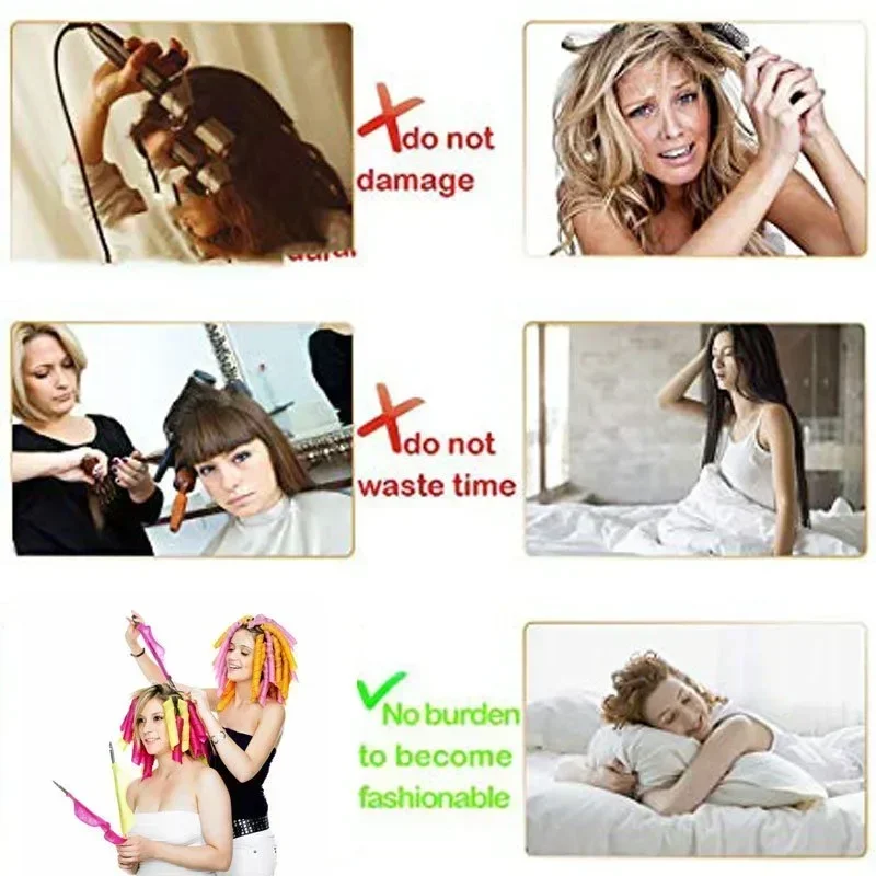 10pcs Heatless Hair Curler No Heat Hair Rollers Sleeping Spiral Curls Styling Set