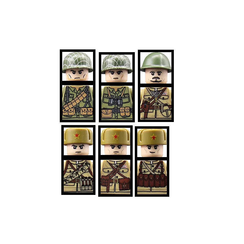 

Korean War MOC Military Soviet US Army 6pcs/lots Soldiers Mini Action Figures Building Blocks Accessories Children Toys Gift