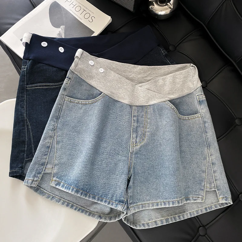 plus Size Summer Maternity Shorts Loose-Fitting Low Waist Denim Jeans for Pregnant Women Comfortable Wide Leg Pants