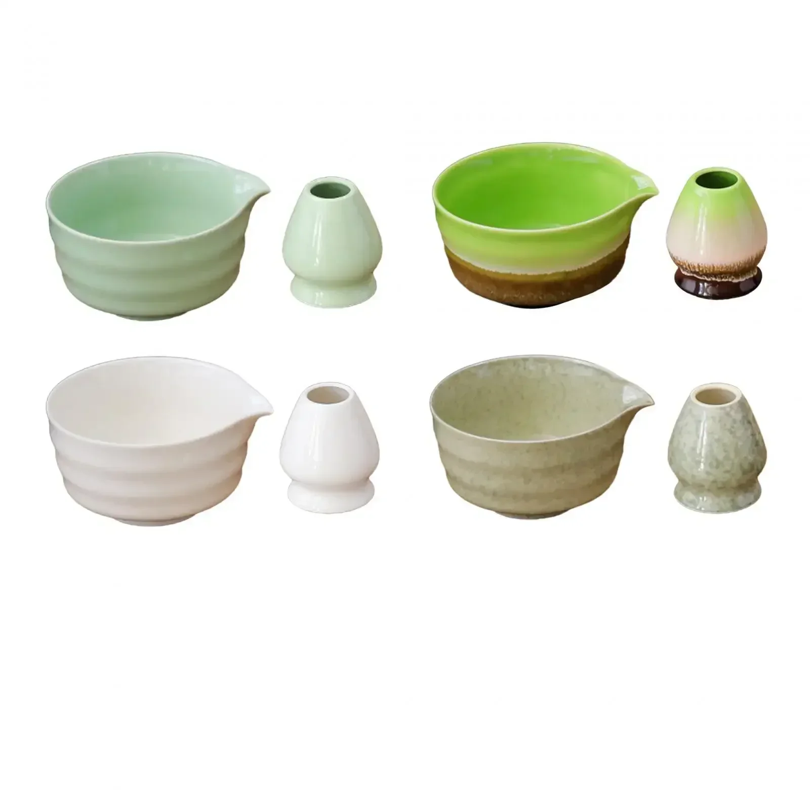 2Pcs Tea Bowl Pouring Spout Whisk Holder Matcha Ceramic Bowl Tea Lovers Matcha Beginner Japanese Preparation matcha bowls