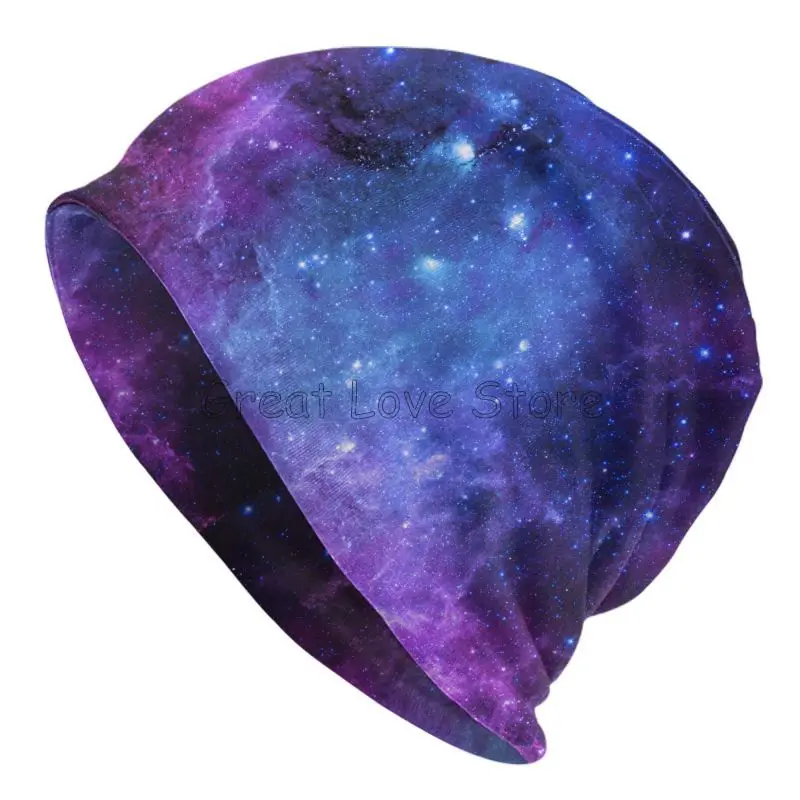 Blaue Galaxy Space Beanie Chemo-Mütze, Unisex, tägliche Kopfbedeckung, Hip-Hop-Strickmütze, Schal, Schlummertrunk, Slouchy Skull Cap für Damen und Herren
