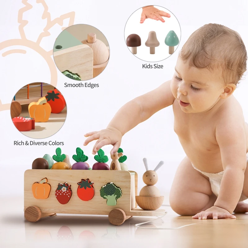 Montessori Toy Wooden Turnip Car Stretch Rope Hand-pulled Car Baby