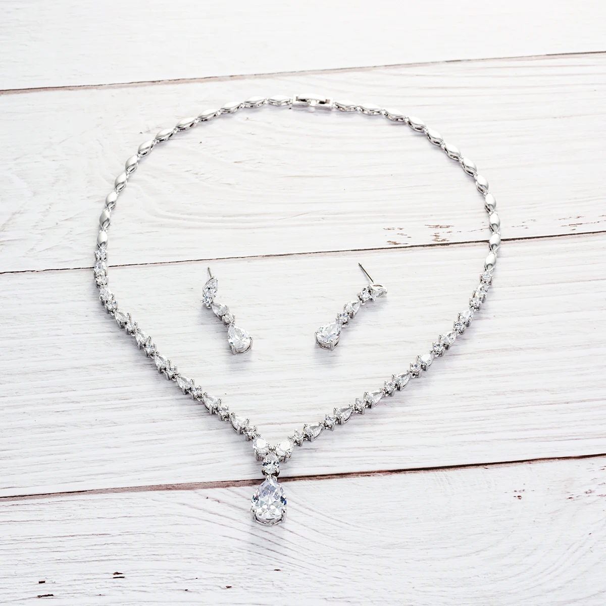 Popular CZ Cubic Zirconia Bridal Wedding Round Necklace Earring Set Jewelry Sets for Women Jewelry Accessories