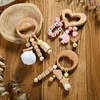 1pc Newborn Wooden Teething Rattle Toy Beech Animal Pendant Personalised Name Rattles Chew Baby Products Teethers For Baby 5