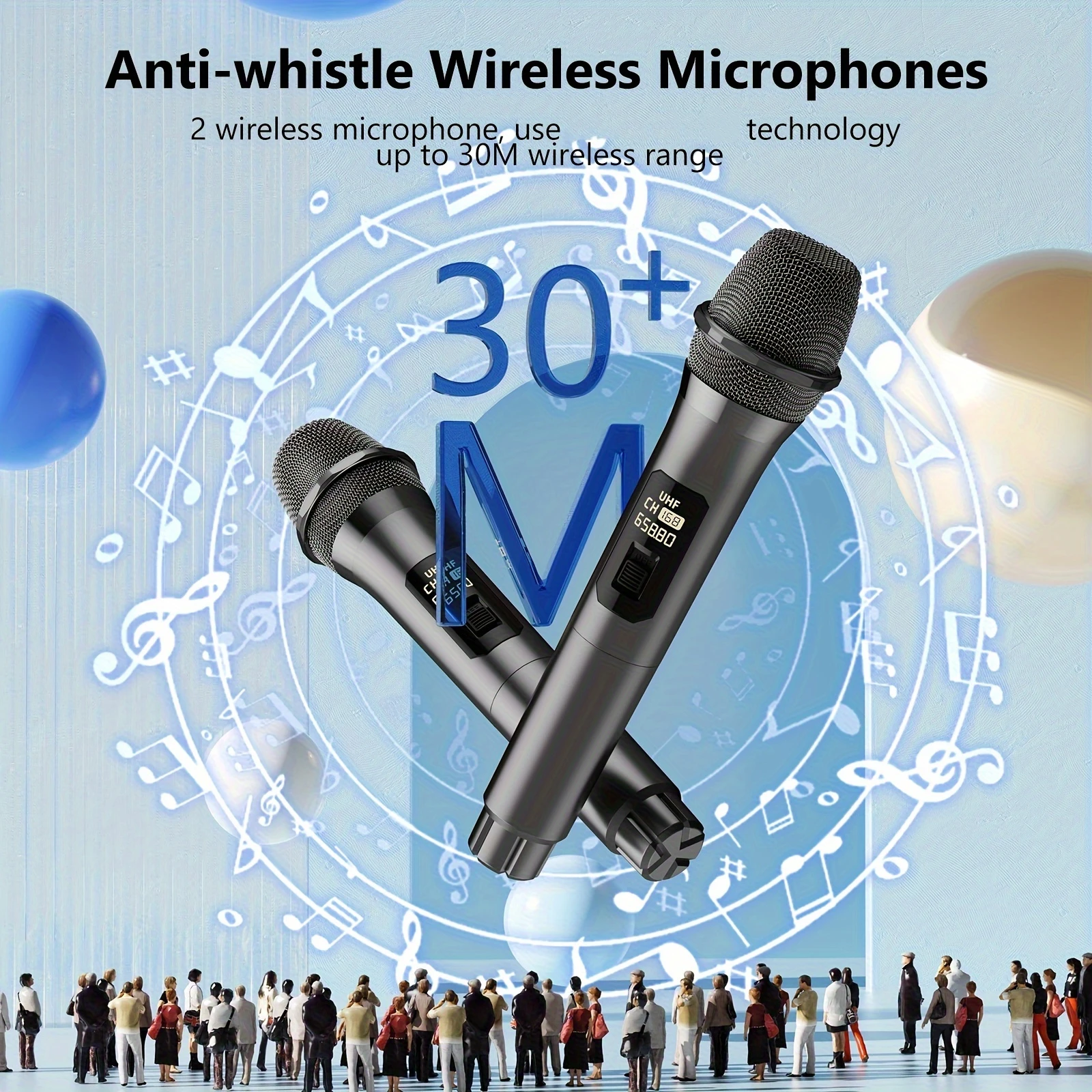 T19-T Karaoke machine with 2 wireless microphones black Karaoke speakers with bass/treble adjustment