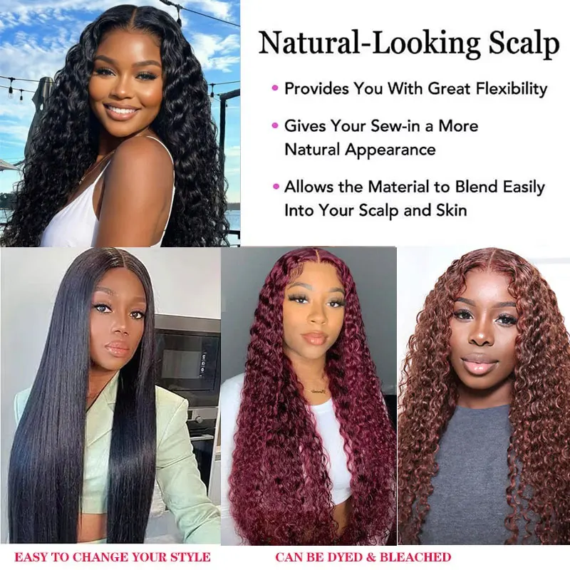 250 Density Deep Wave 13x4 Lace Frontal Wig Brazilian Wigs Virgin Transparent Lace Front Human Hair Wigs Pre plucked Human Hair 5