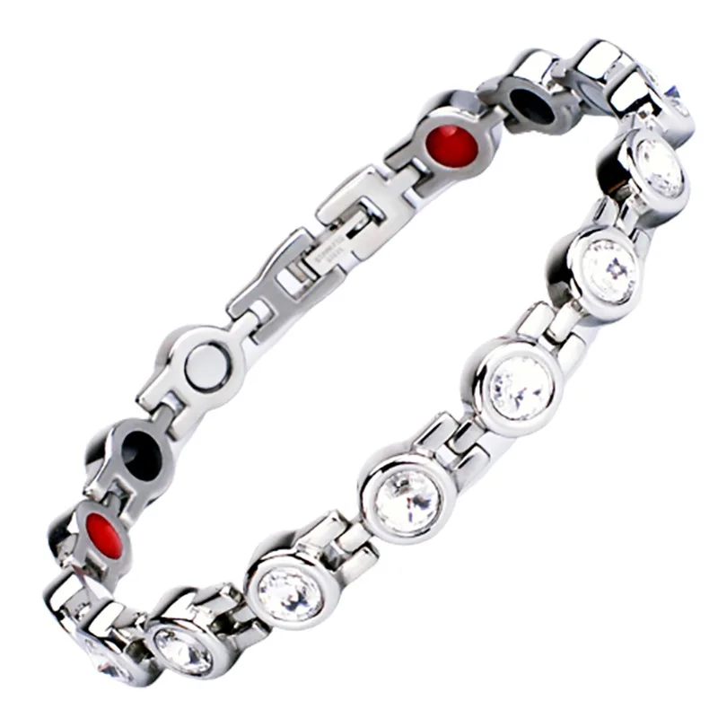 Women's Titanium Steel Zircon Crystal Bracelet Negative Ion Anti-radiation Germanium Anti-fatigue Fat Burning Health Bracelet