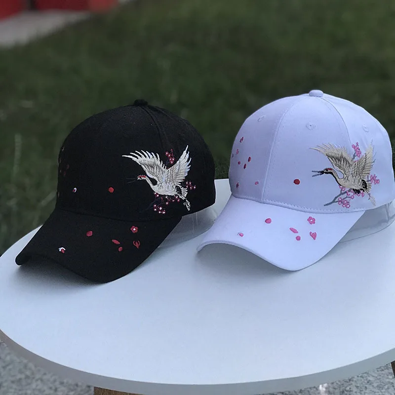 New Women's Hats Chinese Style Embroidery Crane Curved Brim Caps Fashion  Versatile Baseball Cap Spring and Summer Sun Hat - AliExpress