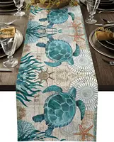 Nautical  Sea Turtle Starfish Linen Table Runners Dresser Scarves Table Decor Farmhouse Kitchen Table Runners Party Decorations 1