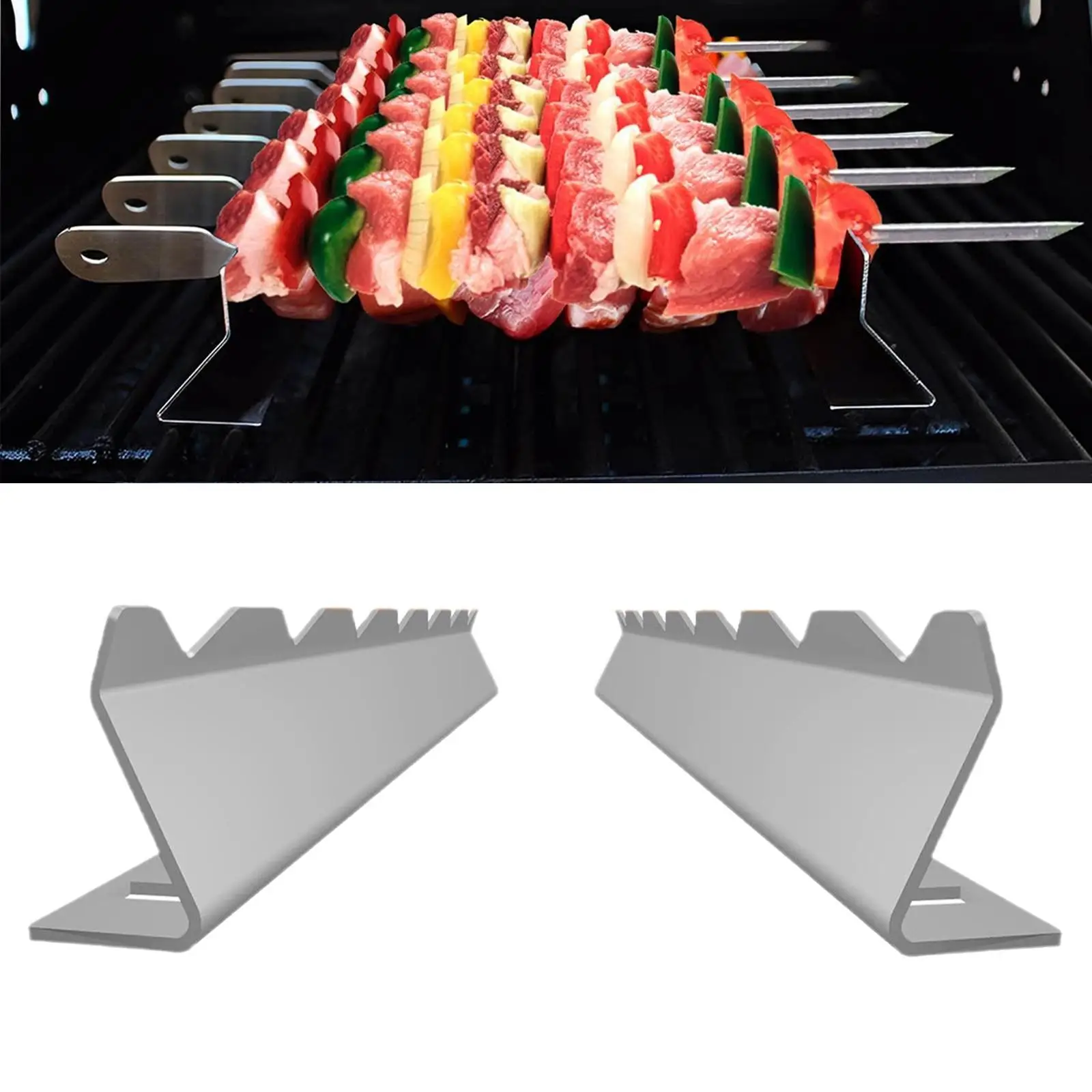 Skewers Holder Set Anti-slip Groove Stainless Steel Kebabs Skewers Racks BBQ Flat Support Stands BBQ Accessories