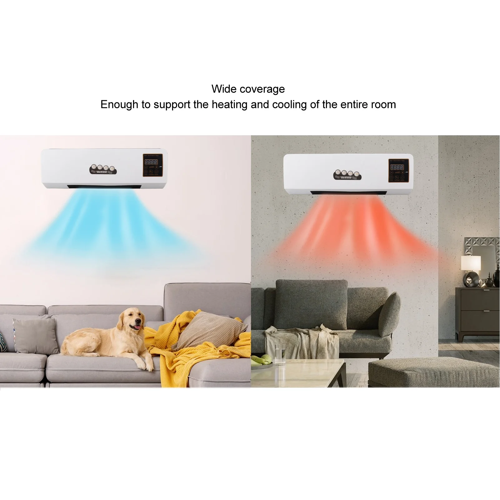 1800W Wall Mounted Air Conditioner Heater Electric Cooling Heating Machine PTC Heating Element Heater with Remote Control Timer 6