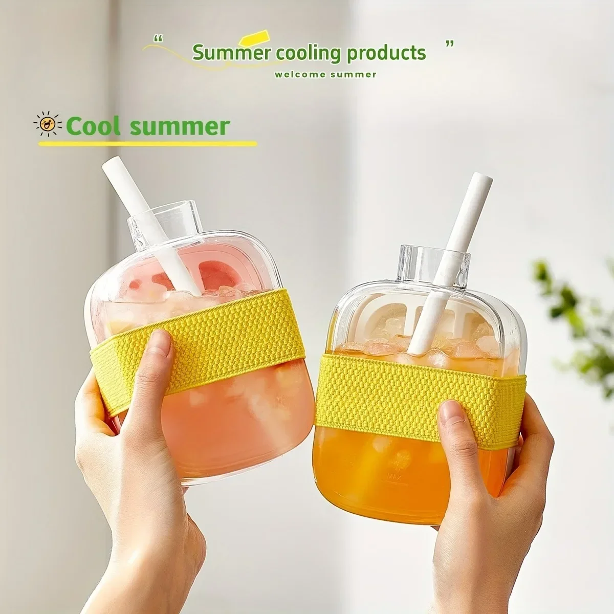 Tasse à paille portable avec bac à glaçons