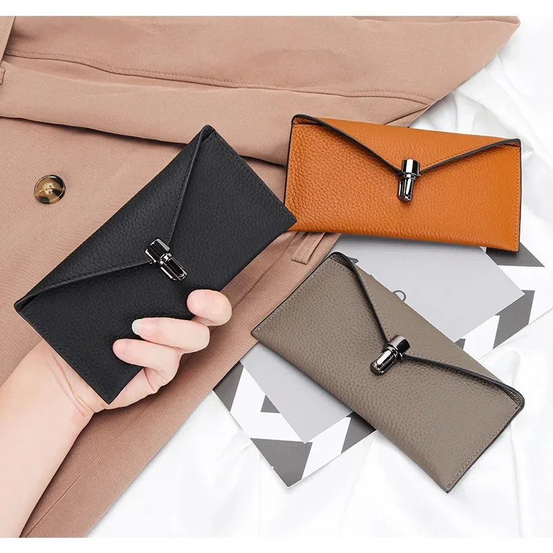 

Women Long Genuine Cowhide Leather Cards Holder Clutch Purse Phone Bag Brand Design Envelope Style Cash Wallet for Ladies