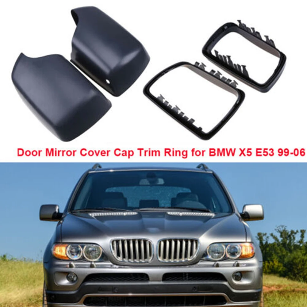 

4pcs L+r Wing Door Mirror Cover Casing With LED Hole ABS Plastic Matte Black Weatherproof Stylish For BMW X5 E53 3.0d/3.0i/4.4i