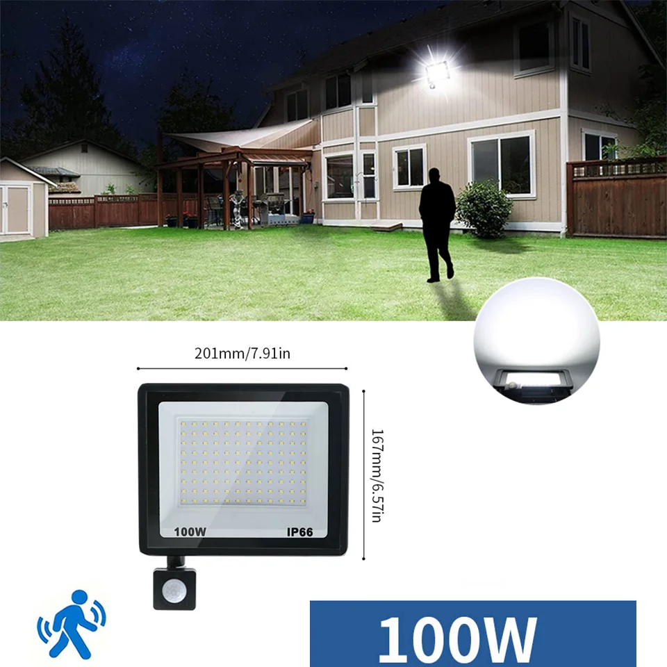 LED Floodlight Motion Sensor AC220V AC110V 10W-300W Waterproof Outdoor Projector