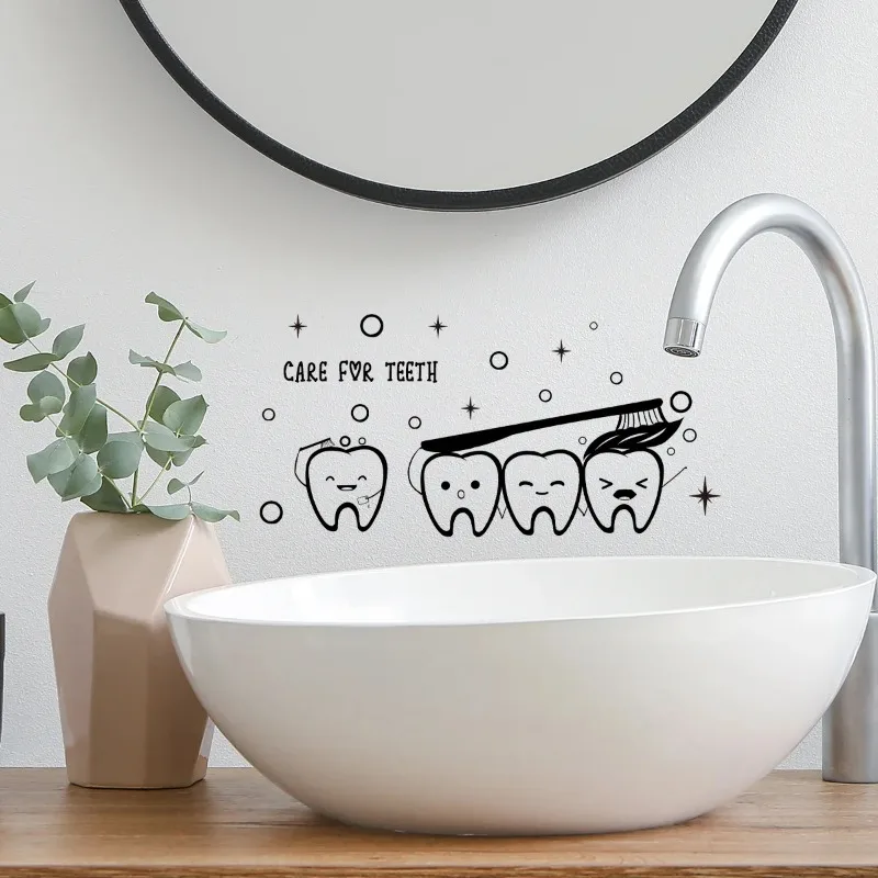 Brush Teeth Vinyl Wall Sticker Bathroom Waterproof Decals Dentist Clinic Art Mural