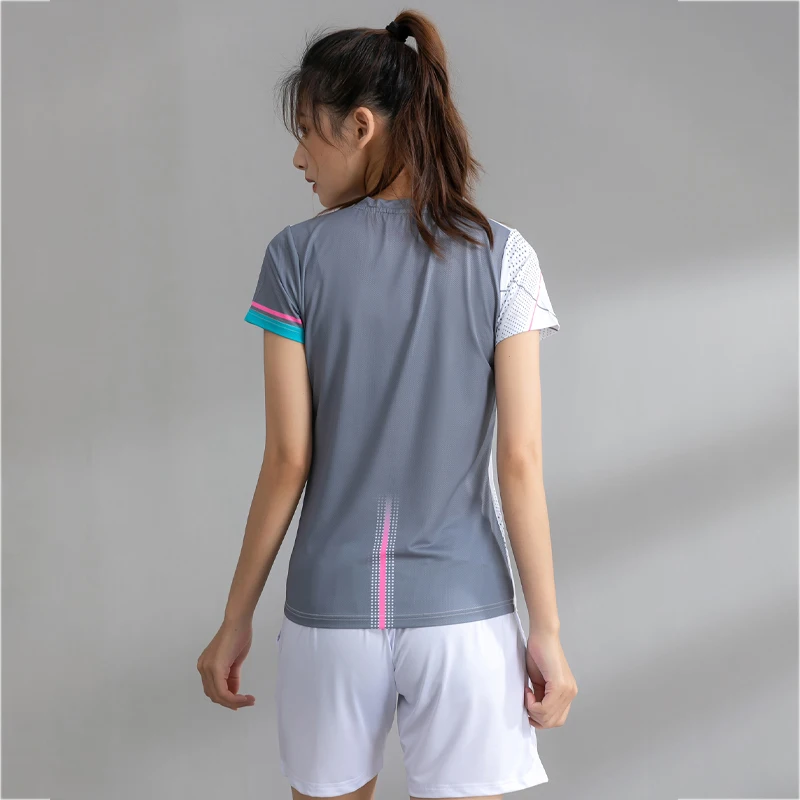 Women Badminton Tennis 3D Print Quick Dry Running Short Sleeve Polyester Yoga Training Gym Tee