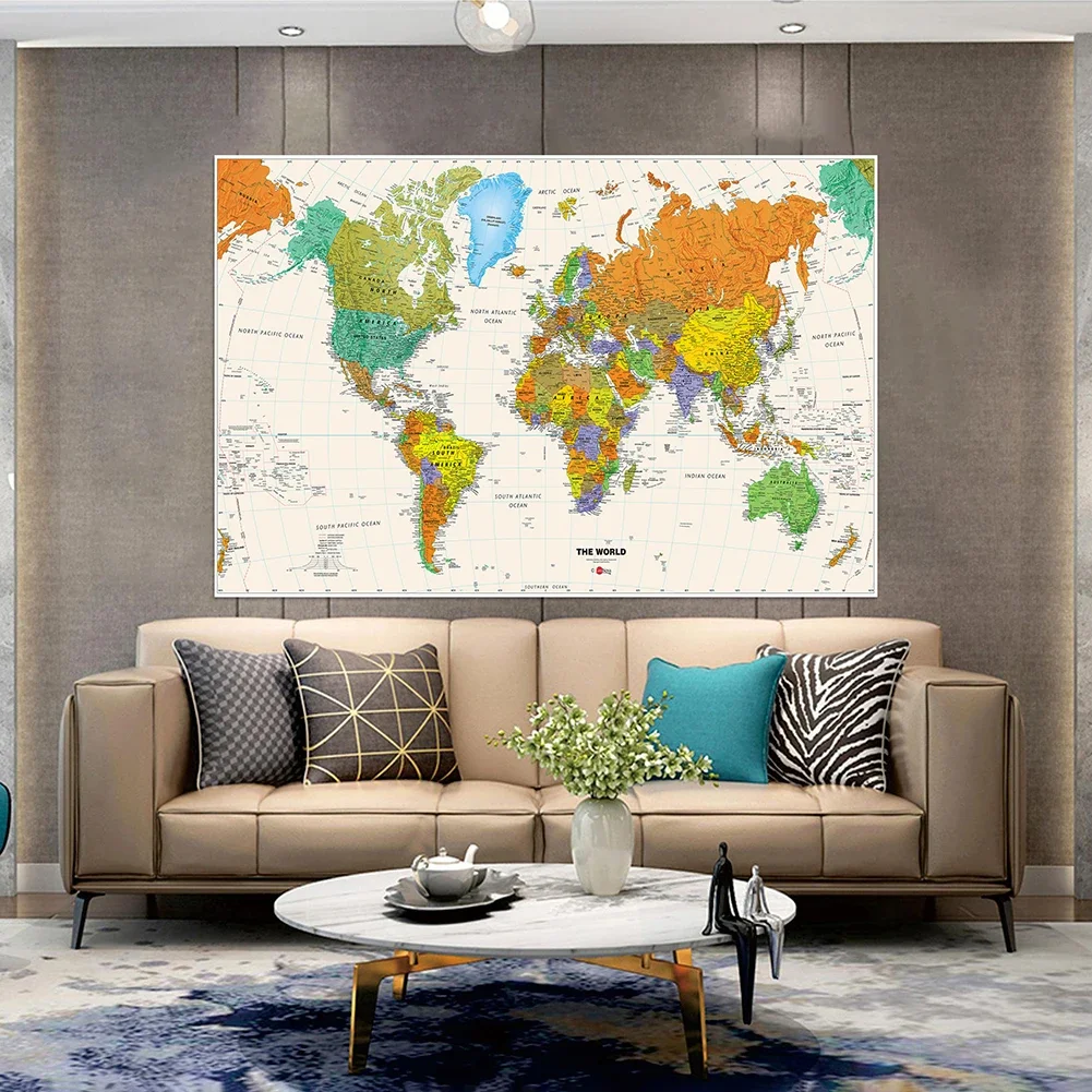 Classic Large World Map 150x225cm Physical Map Unframed Hanging Picture Backdrop Home Decoration School Supplies for Travel