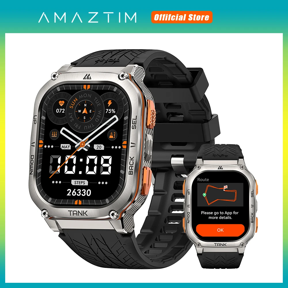 2024 AMAZTIM 탱크 M3 울트라 GPS 스마트 워치, 남성용 방수 스마트 워치 AOD 전자 군사 디지털 피트니스 워치,