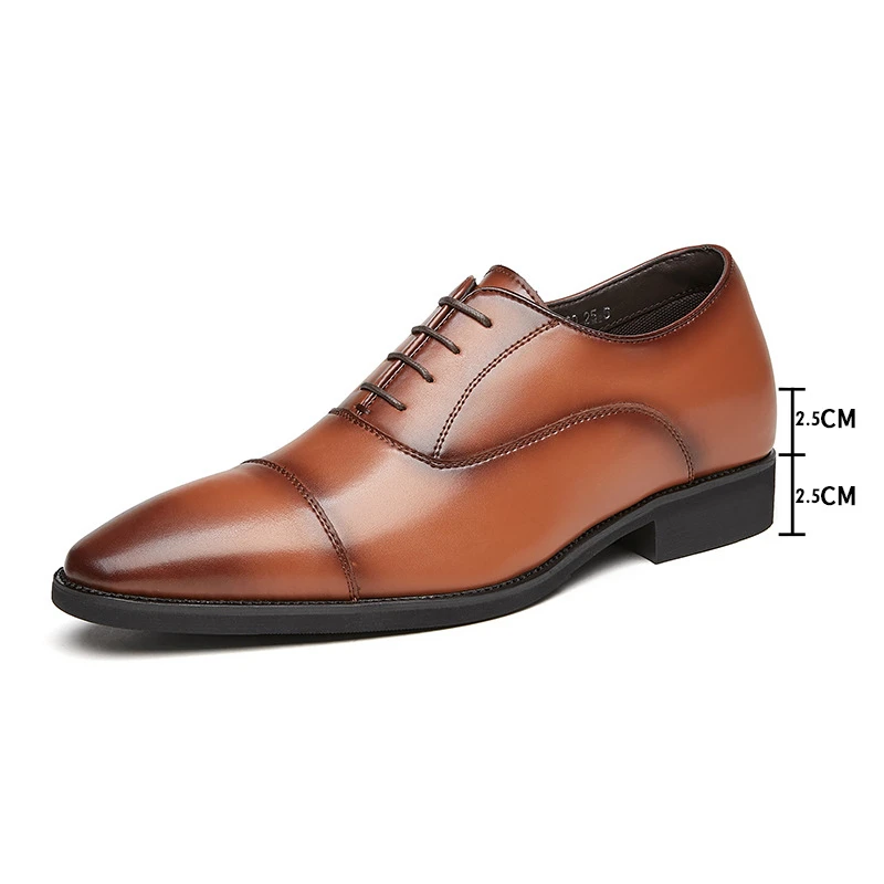 

New Man Flat /5CM Height Increase Men Business Shoes Triple Joint Leather Office Shoes Dress Elevator Male Derby Shoes Wedding