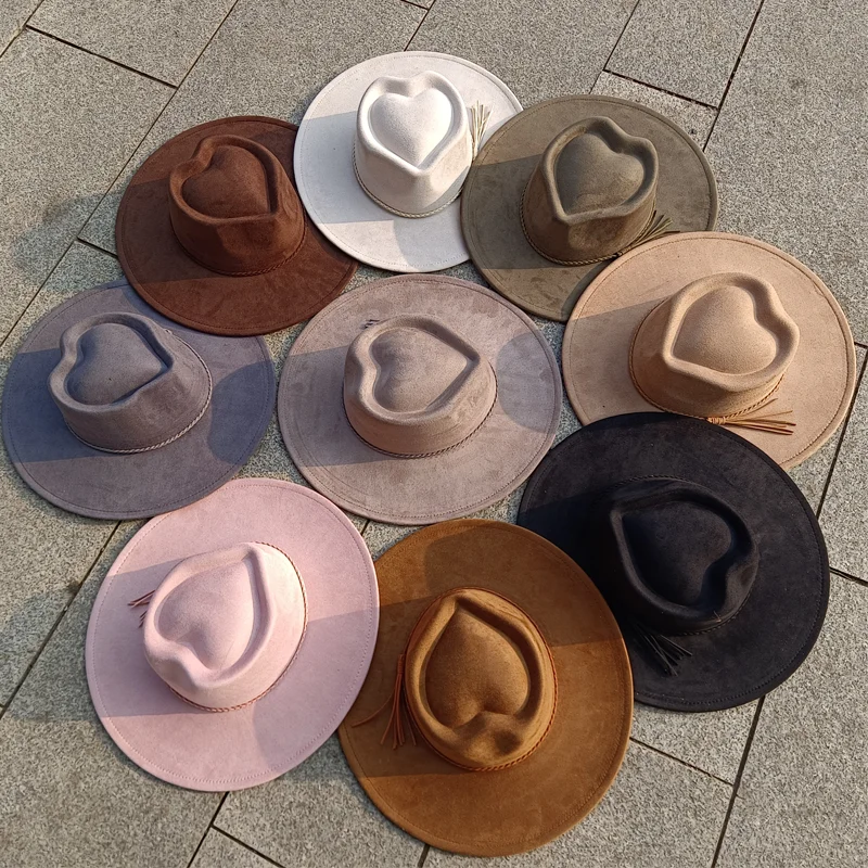 NEU Hellseegrüner Wildlederhut mit Herz- und Pfeilmotiv für Herren und Damen, Herbst-Winter Filzhüte, Klassische Kirchenhüte, Fedora-Hüte, Sombrero Hombre – Detail 13