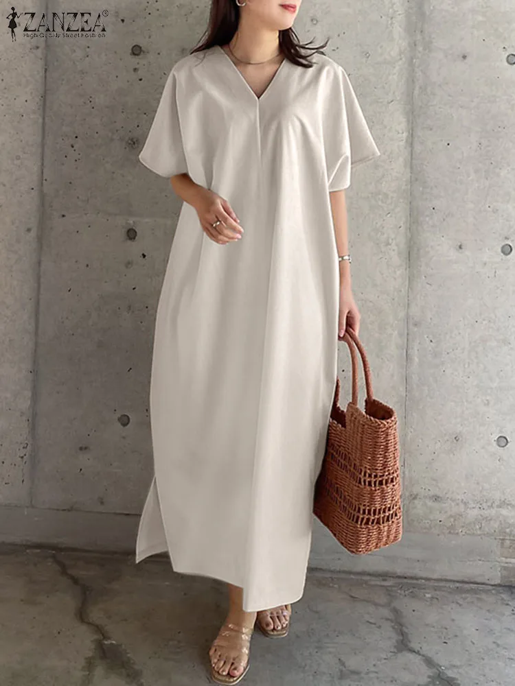 

2024 ZANZEA Fashion Summer Dress Women V-Neck Half Sleeve Vestidos Robe Femme Solid Party Sundress Casual Holiday Work Dresses