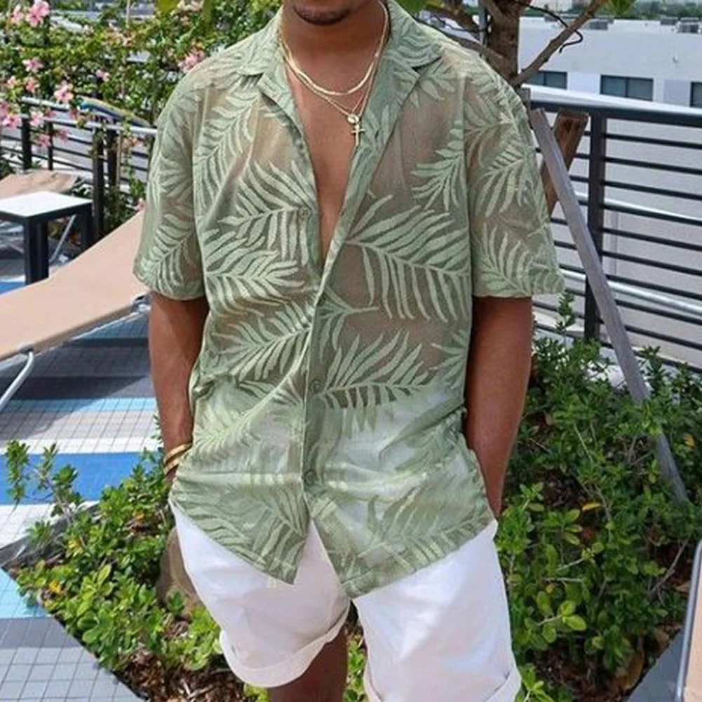 

Высококачественная популярная стильная брендовая Новая модная рубашка Топы прозрачные Модные свободные зеленые Гавайские рубашки с лацканами